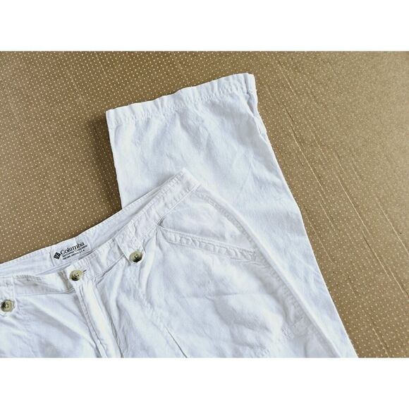 COLUMBIA Linen Wide Leg Pants Womens 12 Khaki Drawstring Straight Linen Cotton - Picture 2 of 13